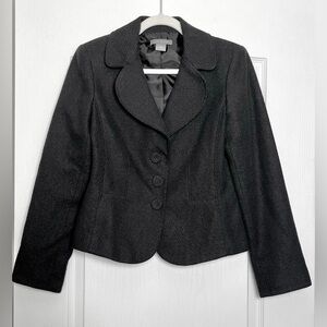 VTG Ann Taylor Blazer Jacket Size 4 Tweed Charcoal Dark Gray Cotton Blend Lined